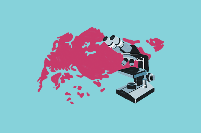 ilustração de mapa de singapura com um microscópio em cima