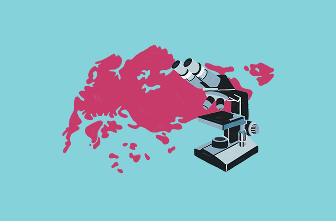laboratório ilustração de mapa de singapura com um microscópio em cima