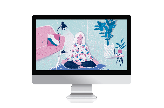 ilustração de mulher meditando dentro de uma tv