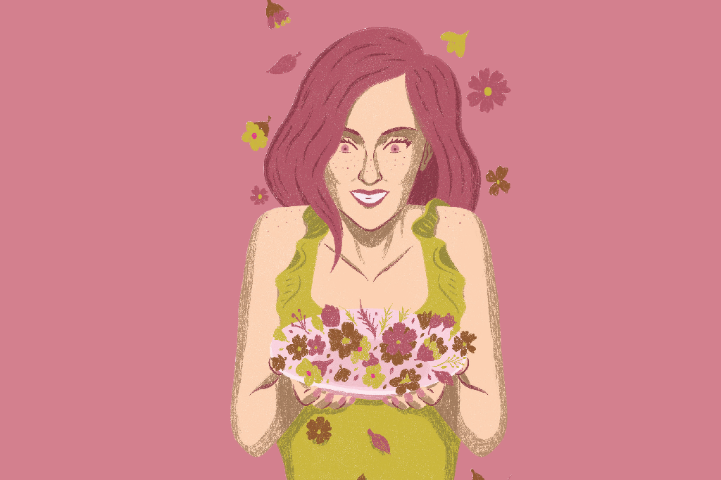 desenho de mulher com matos e flores de comer