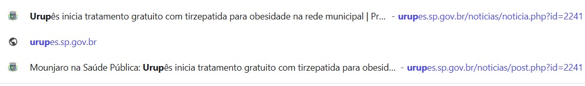 Imagem mostra hist&oacute;rico da p&aacute;gina da prefeitura de Urup&ecirc;s na Web permite visualizar mudan&ccedil;a no t&iacute;tulo de an&uacute;ncio sobre medicamento, inicialmente divulgado como 